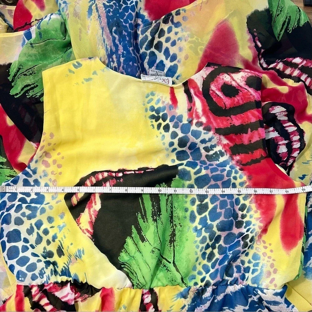 EY Signature Abstract Print Maxi Dress Colorful Sleeveless V Neck Flowy Size LG‎